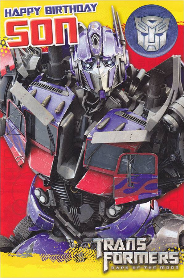 transformers son birthday card with badge cardspark