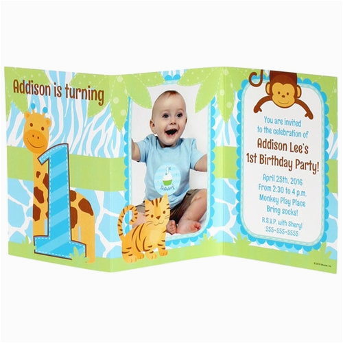 safari 1st birthday boy personalized tri fold invitation