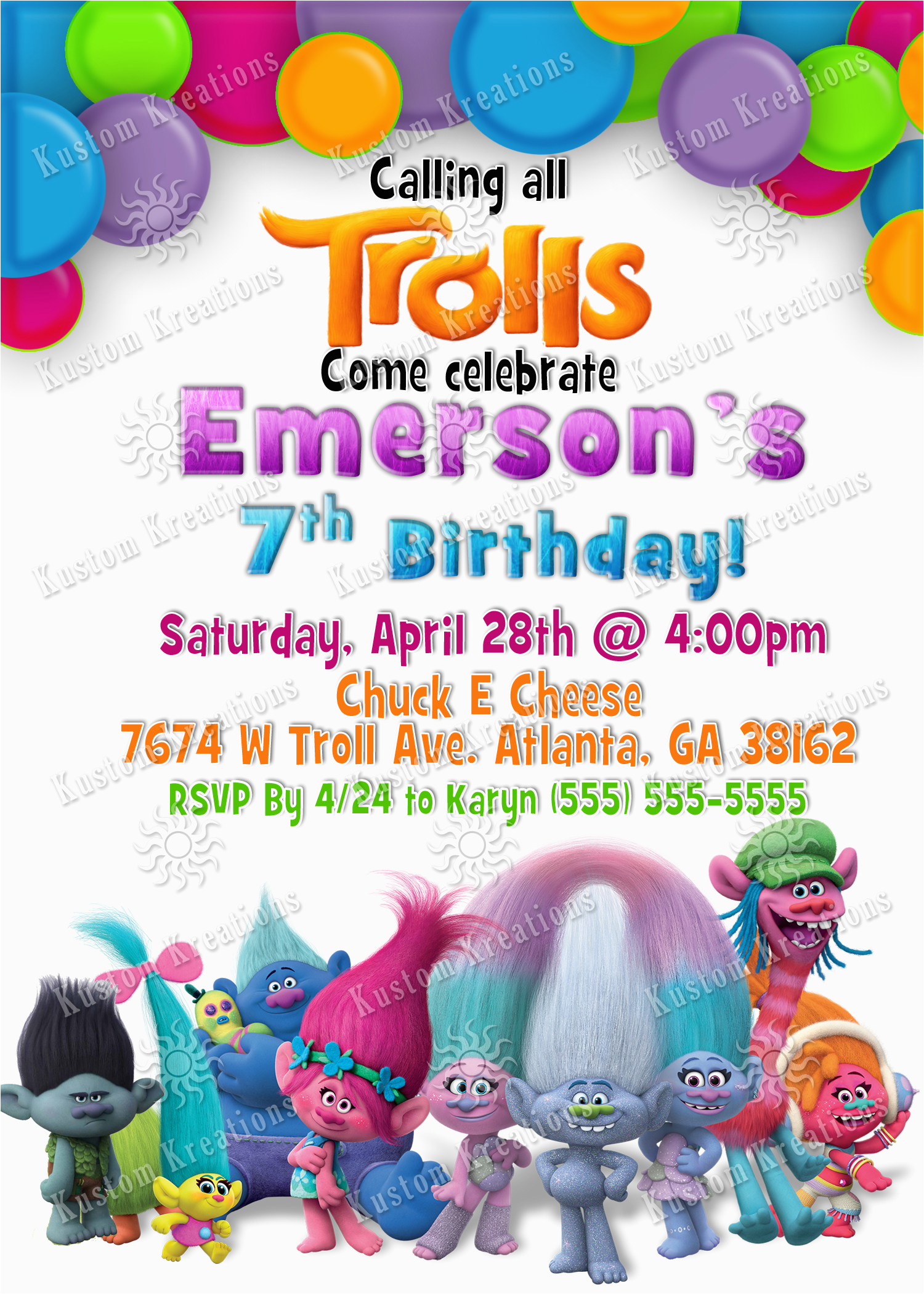 trolls birthday invitations kustom kreations