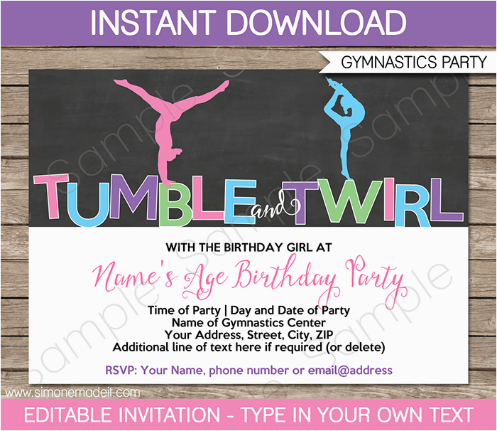 gymnastics party invitations printable
