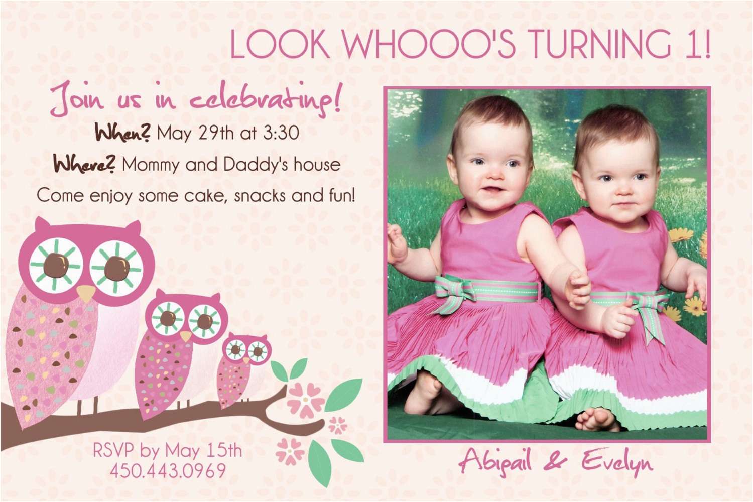 twins 1st birthday invitation you print