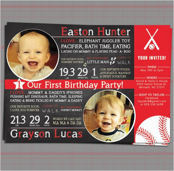 twin boys first birthday party invitation