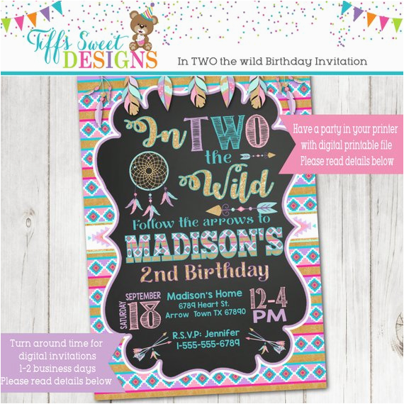 in two the wild birthday party invitation boho dream