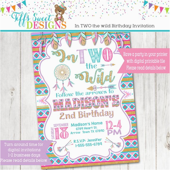 in two the wild birthday party invitation boho dream