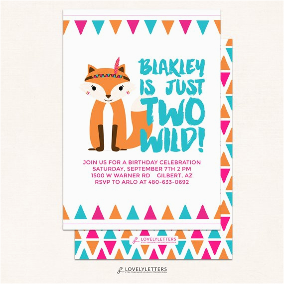 tribal fox invitation wild one birthday invitation two