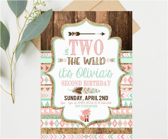 two wild birthday invitations pink and mint second 2nd
