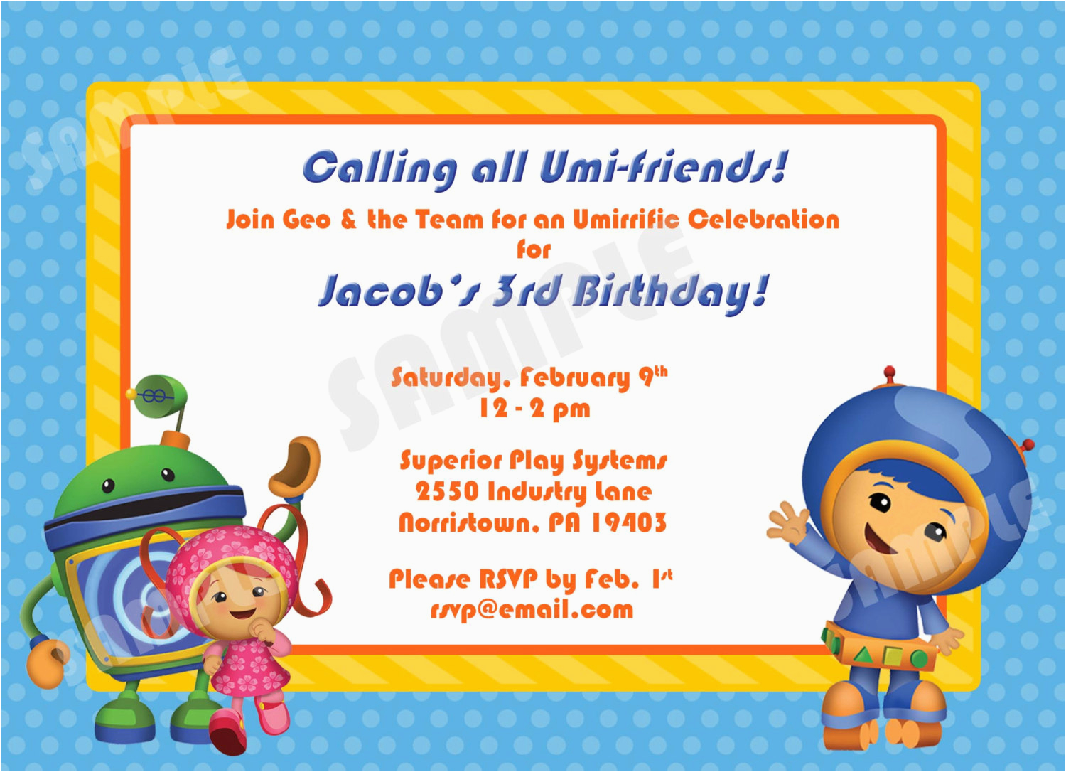 printable team umizoomi birthday invitation 4x6 by