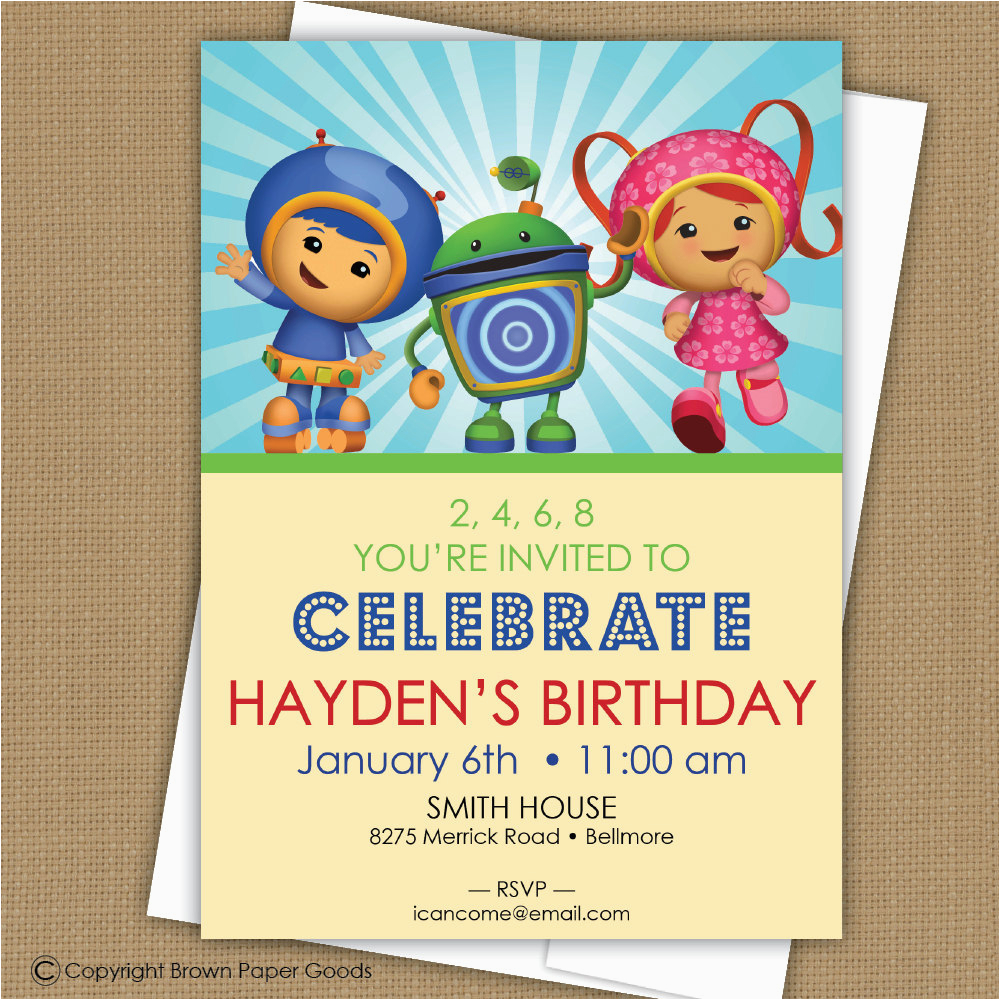 team umizoomi birthday invitation by brownpaperstudios on etsy