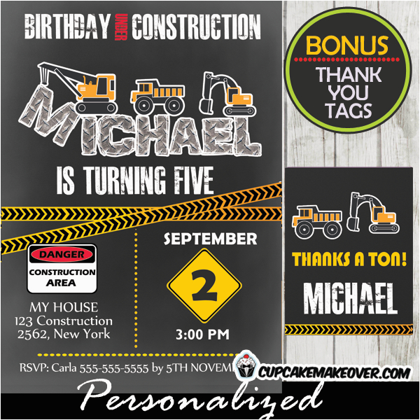 birthday under construction party invitation d8