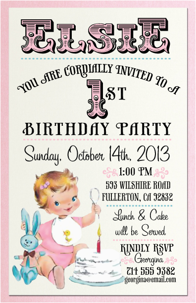 vintage 1st birthday party invitation di 230 custom