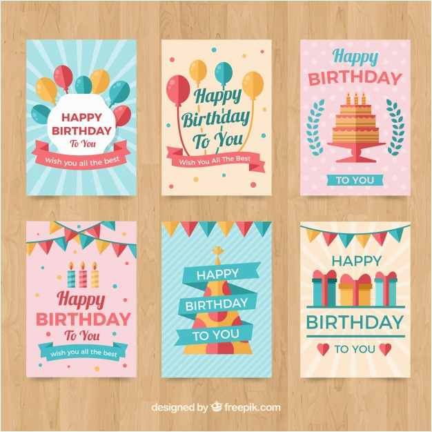 set of six vintage birthday cards in flat design 1209818