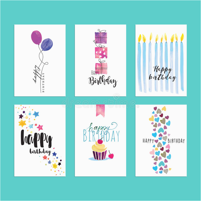 stock illustration set birthday greeting card templates hand drawn watercolor vector illustrations website banners cards invitations image72808890