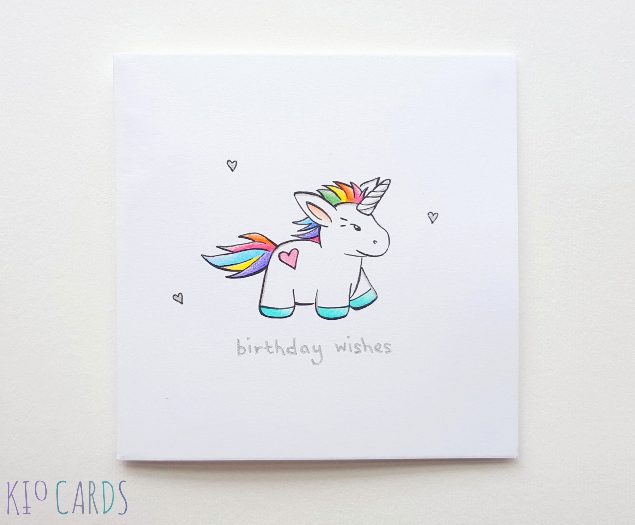 kio cards hand drawn rainbow unicorn birthday card