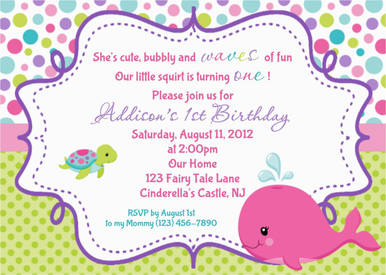 pink whale birthday invitation
