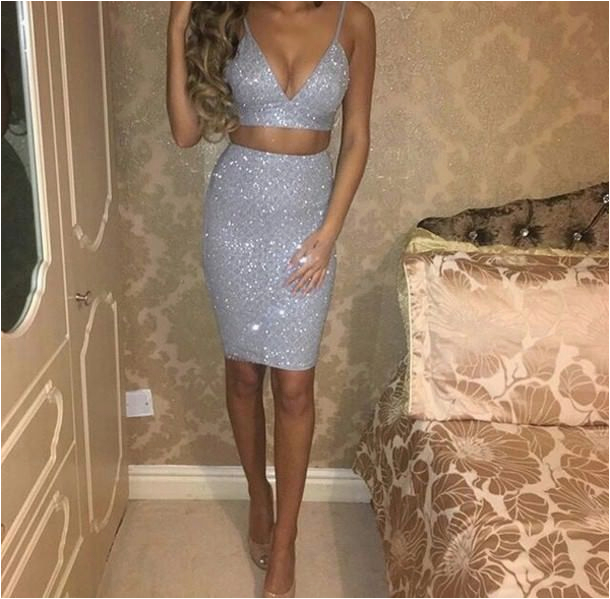 silver sparkly elegant two pieces set passion for