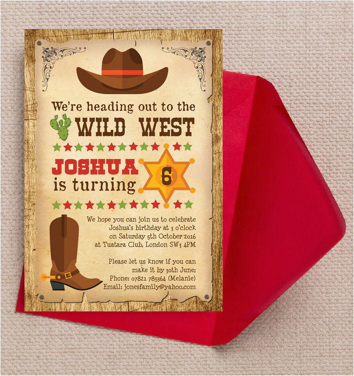 cowboy wild west birthday party invitation