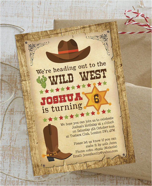 cowboy wild west birthday party invitation