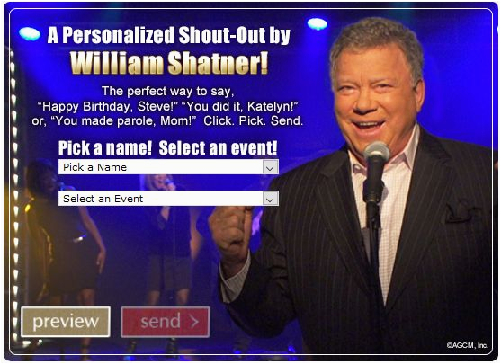 bring a little more shatner into your life with a personalized e card