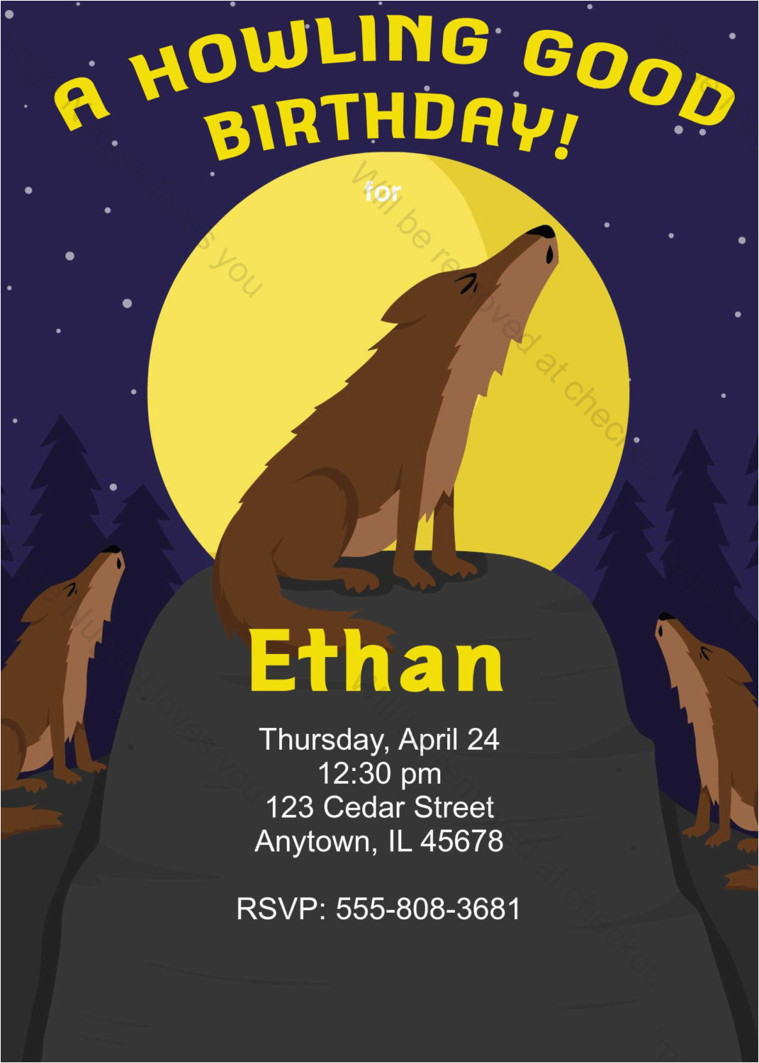 three wolves birthday invitation