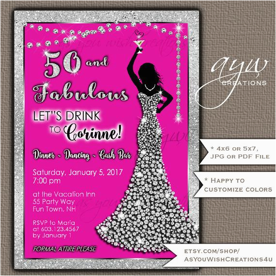 50th birthday party invitations woman bling 2