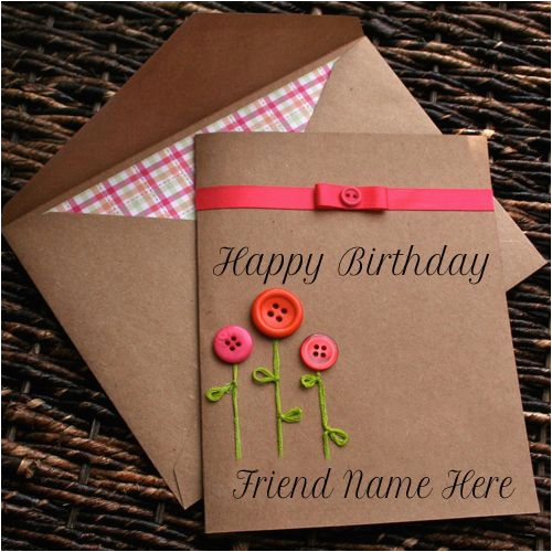 write name on happy birthday button greeting card for