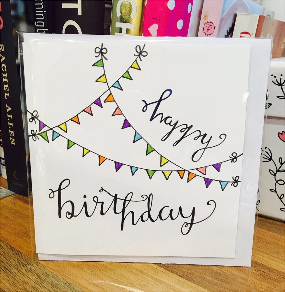 happy birthday card flag cute white design handmade drawn