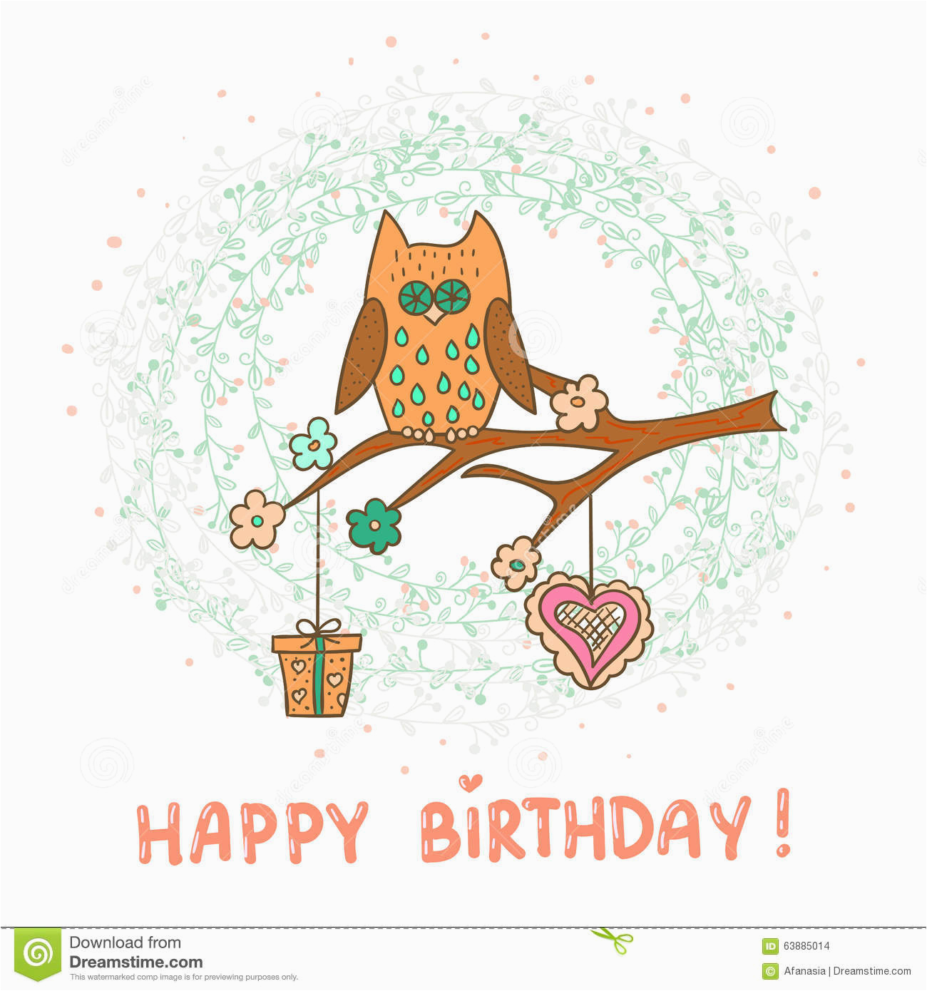happy birthday card template cute cartoon owl stock