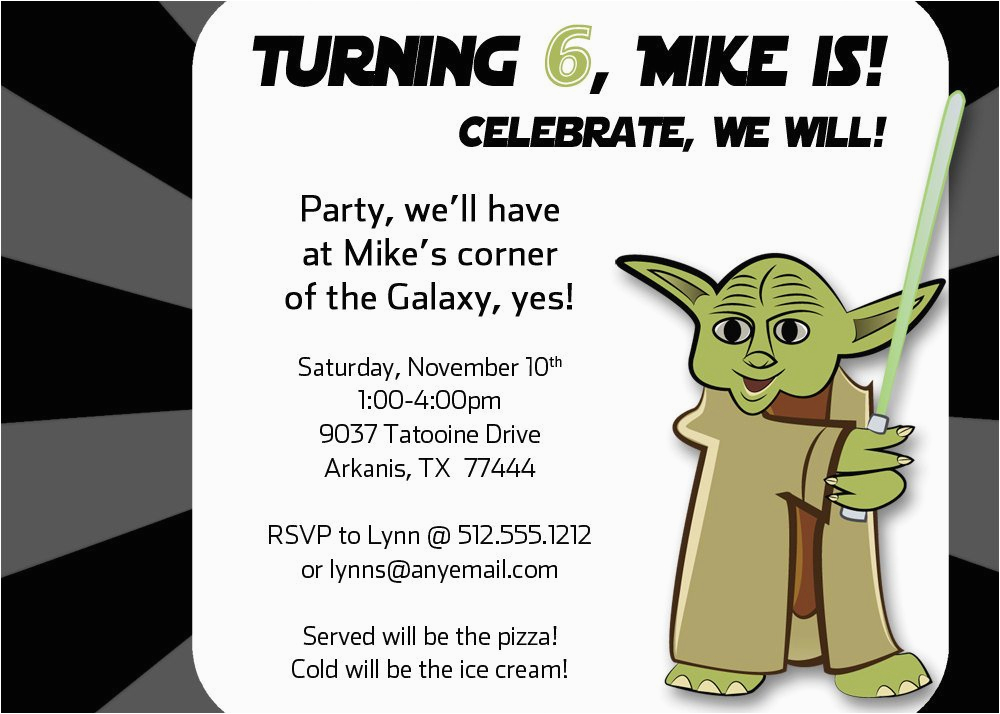 yoda inspired birthday party invitation