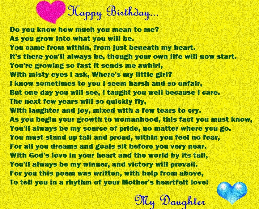 birthday poems for daughter from mom dad