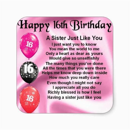 Happy Sweet 16 Birthday Quotes Sister Happy 16th Birthday Sister Poem Sticker Zazzle