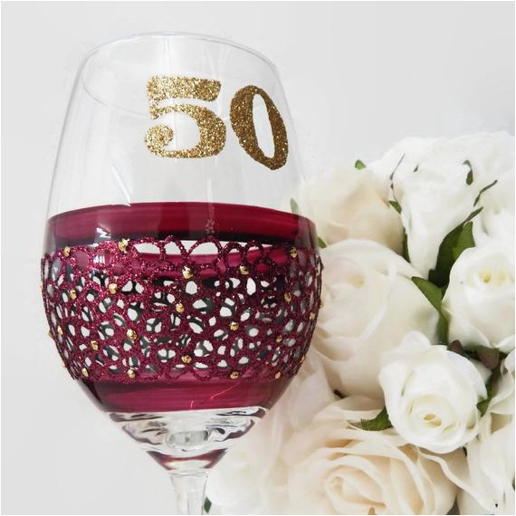 50th birthday wine glass gift for her