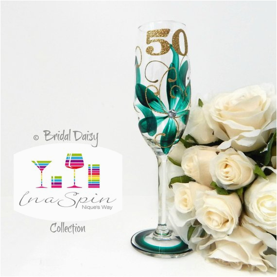 50th birthday champagne glass emerald