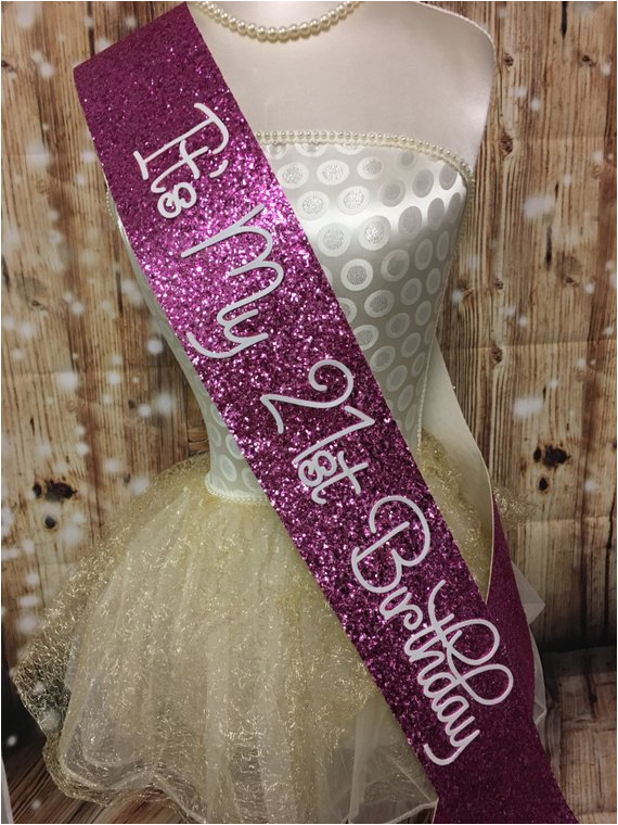 21st birthday sash pink glitter sash