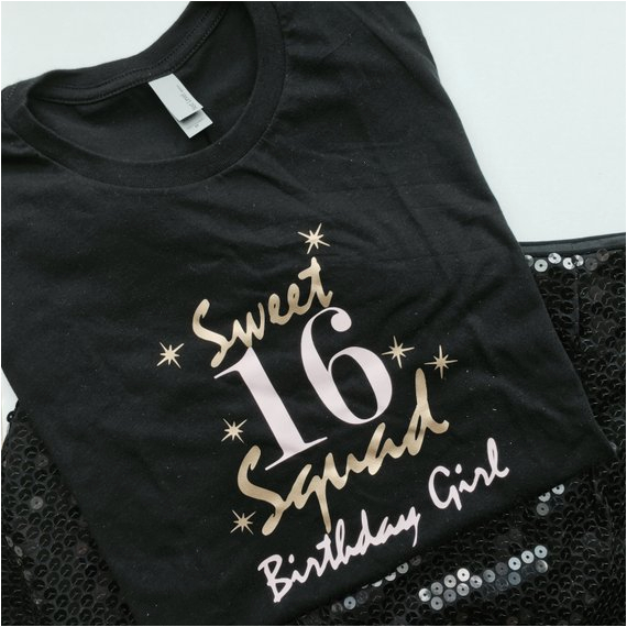 sweet sixteen squad graphic print on a t