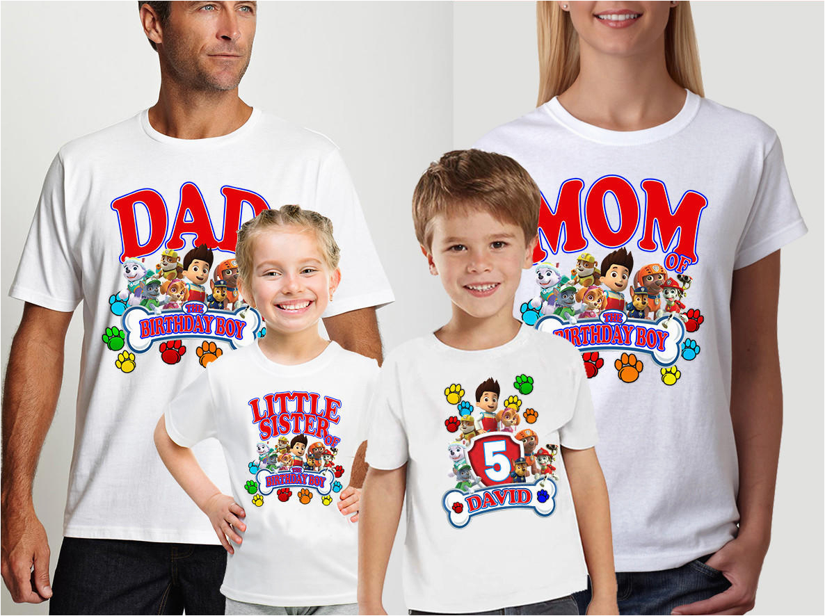 paw patrol birthday custom family shirts for boys girls also available for kids and parents personalizes birthday shirts