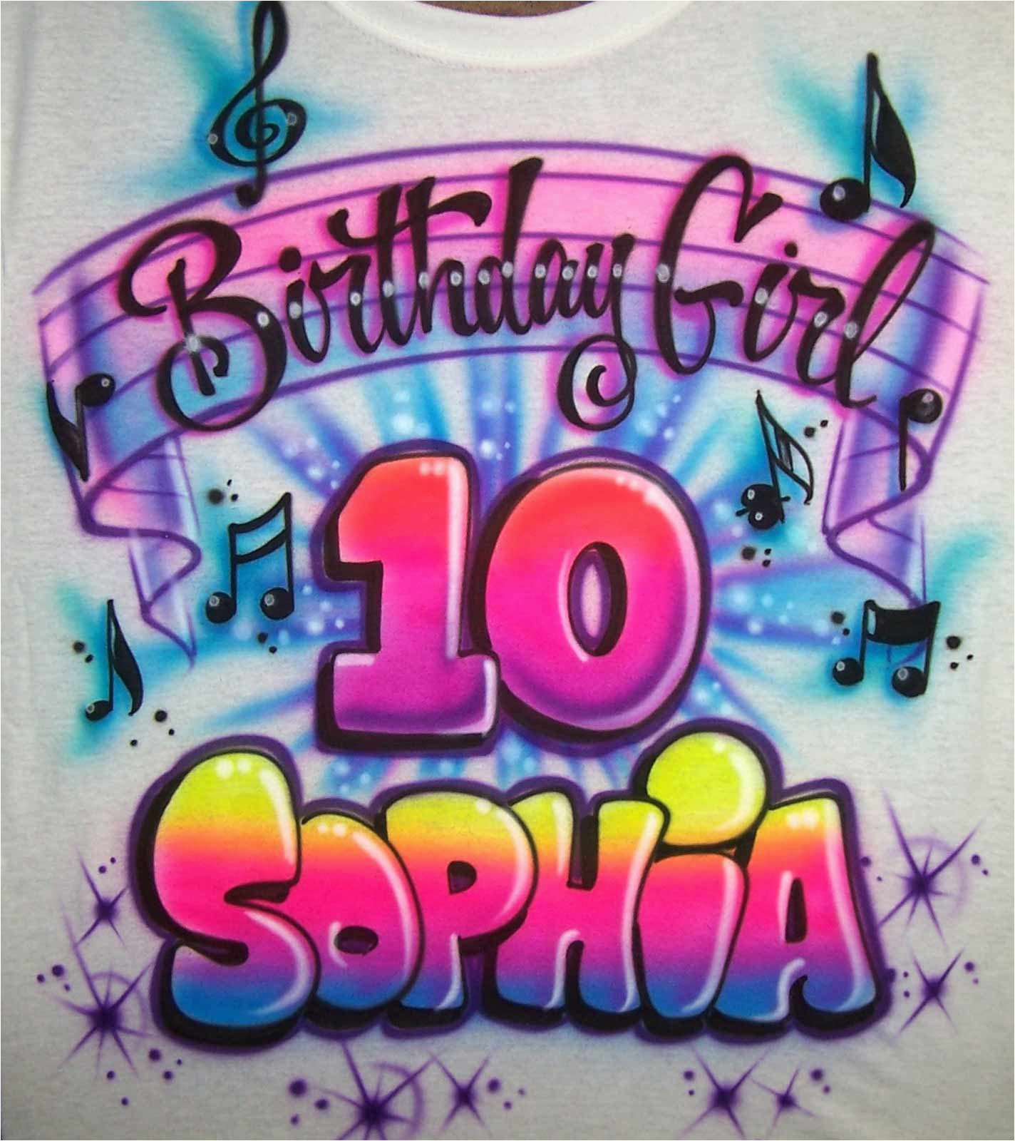 birthday girl music theme personalized airbrushed t shirt or sweatshirt