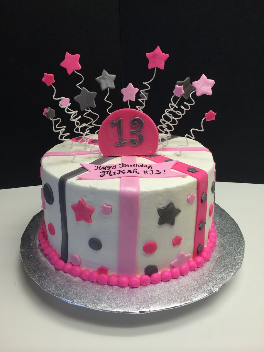 13th birthday cake with stars stripes and polka dots pink and silver