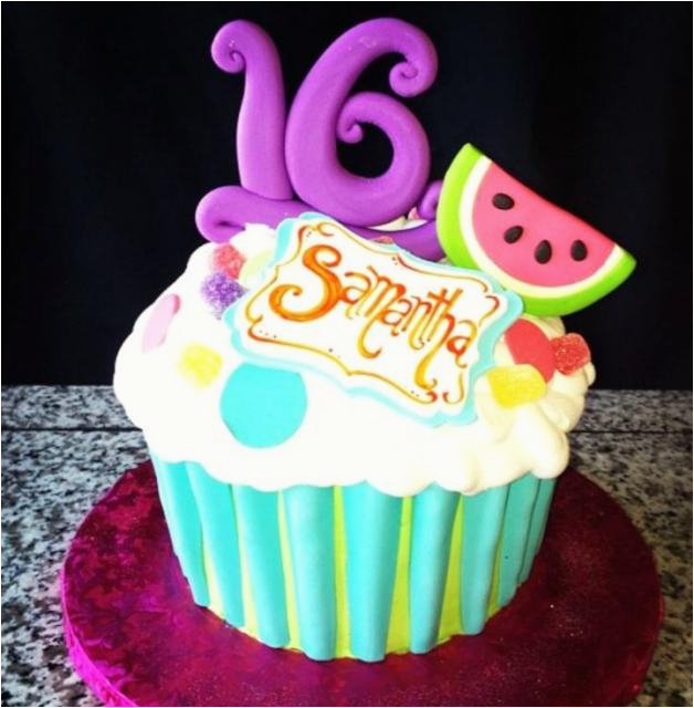 16th birthday cupccake cake for girl with purple 2316 and watermelon jpg