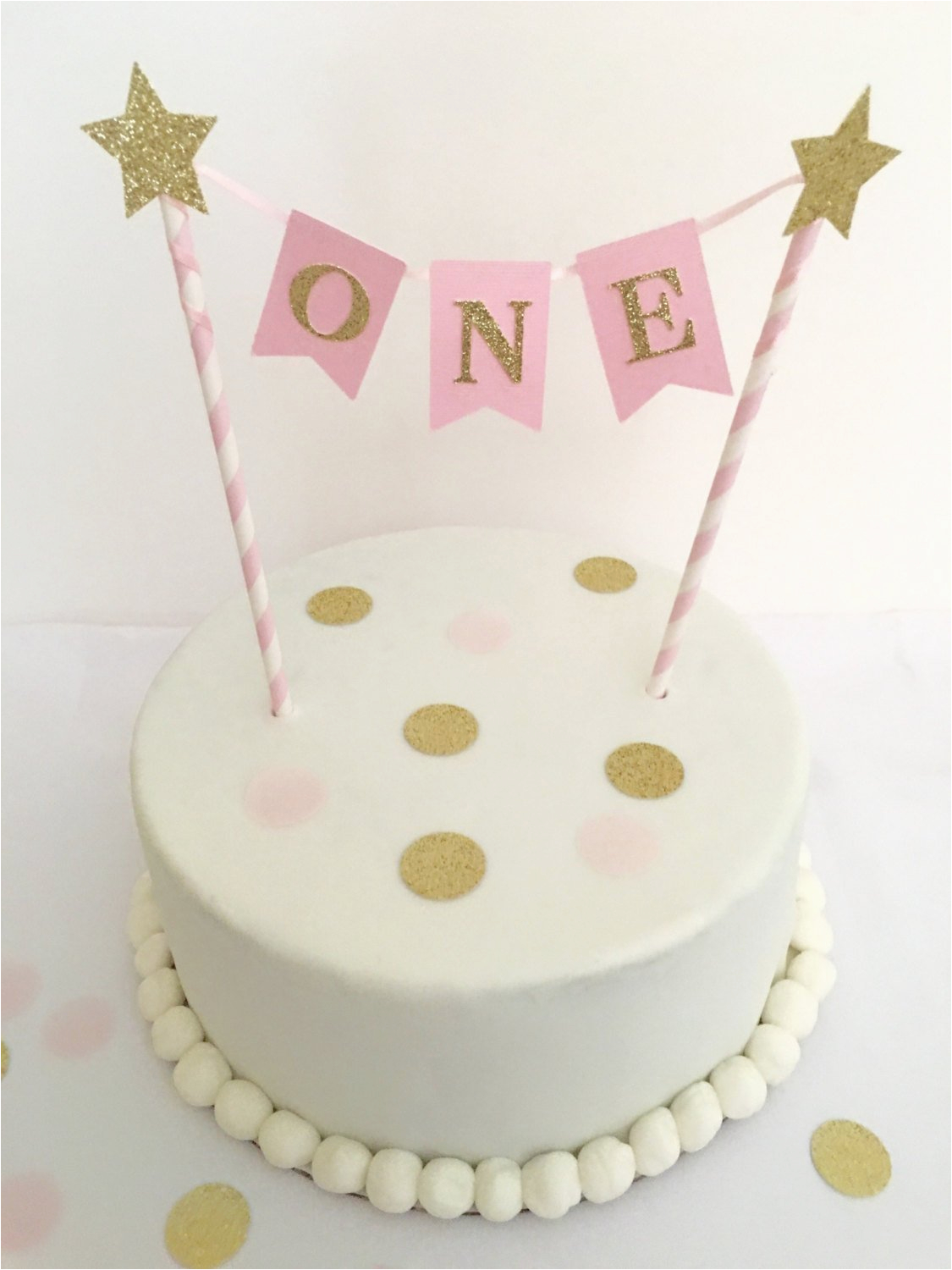 1st birthday cake topper pink and gold