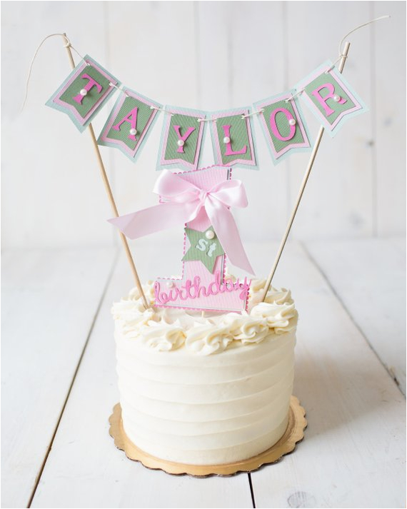 girl 1st birthday cake topper pink
