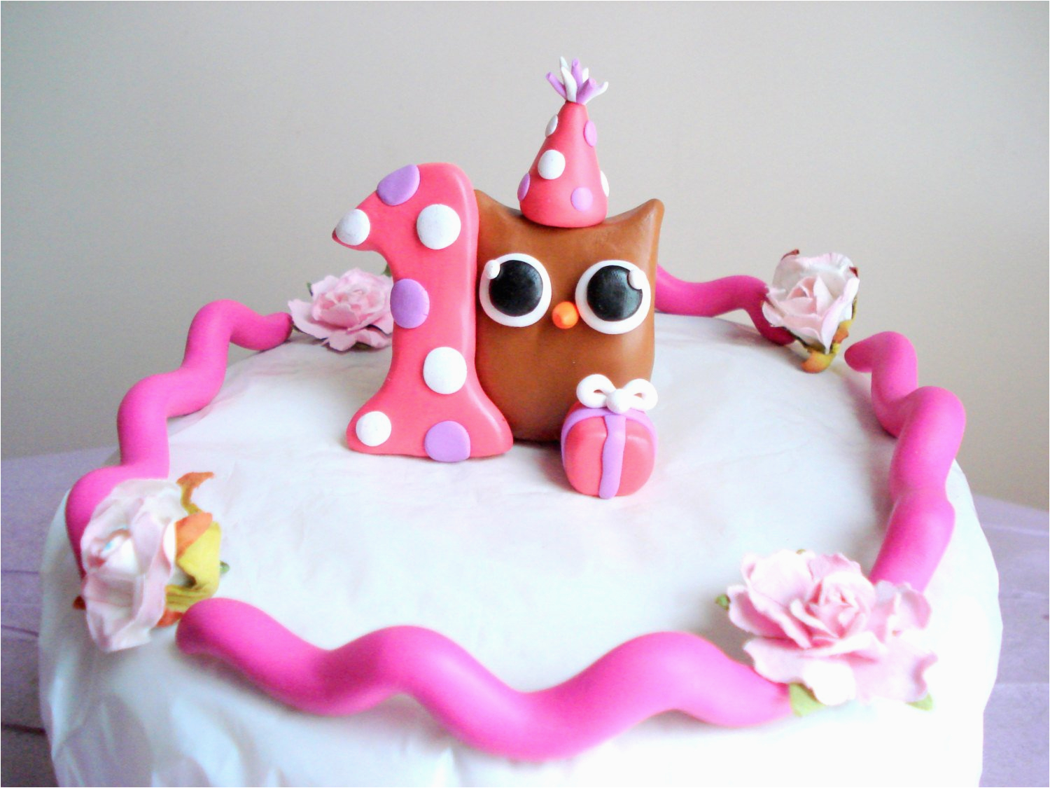 girls first birthday owl birthday cake