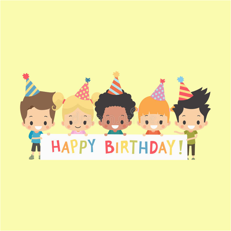 stock illustration kids happy birthday banner mixed greeting image60656611