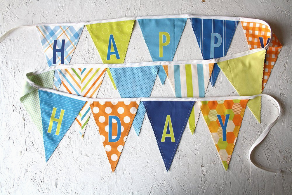 boy happy birthday fabric flag banner