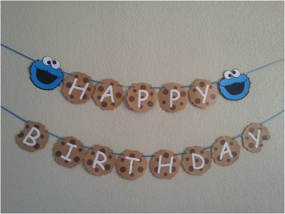 cookie monster happy birthday banner or