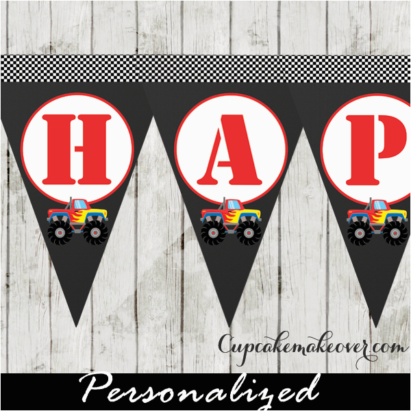 red monster truck happy birthday banner instant download