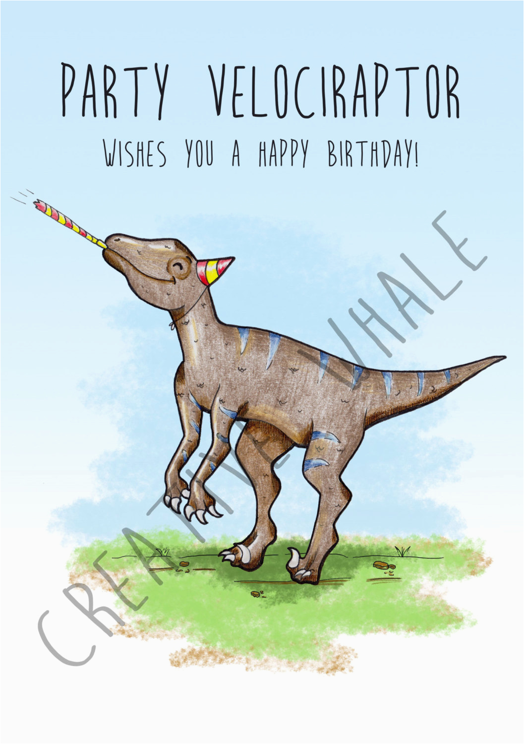 party dinosaur individual birthday card