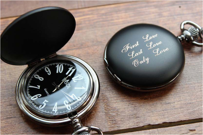 personalized pocket watch black matte black and white dial personalized groomsmen gift for him birthday engraved fathers daya