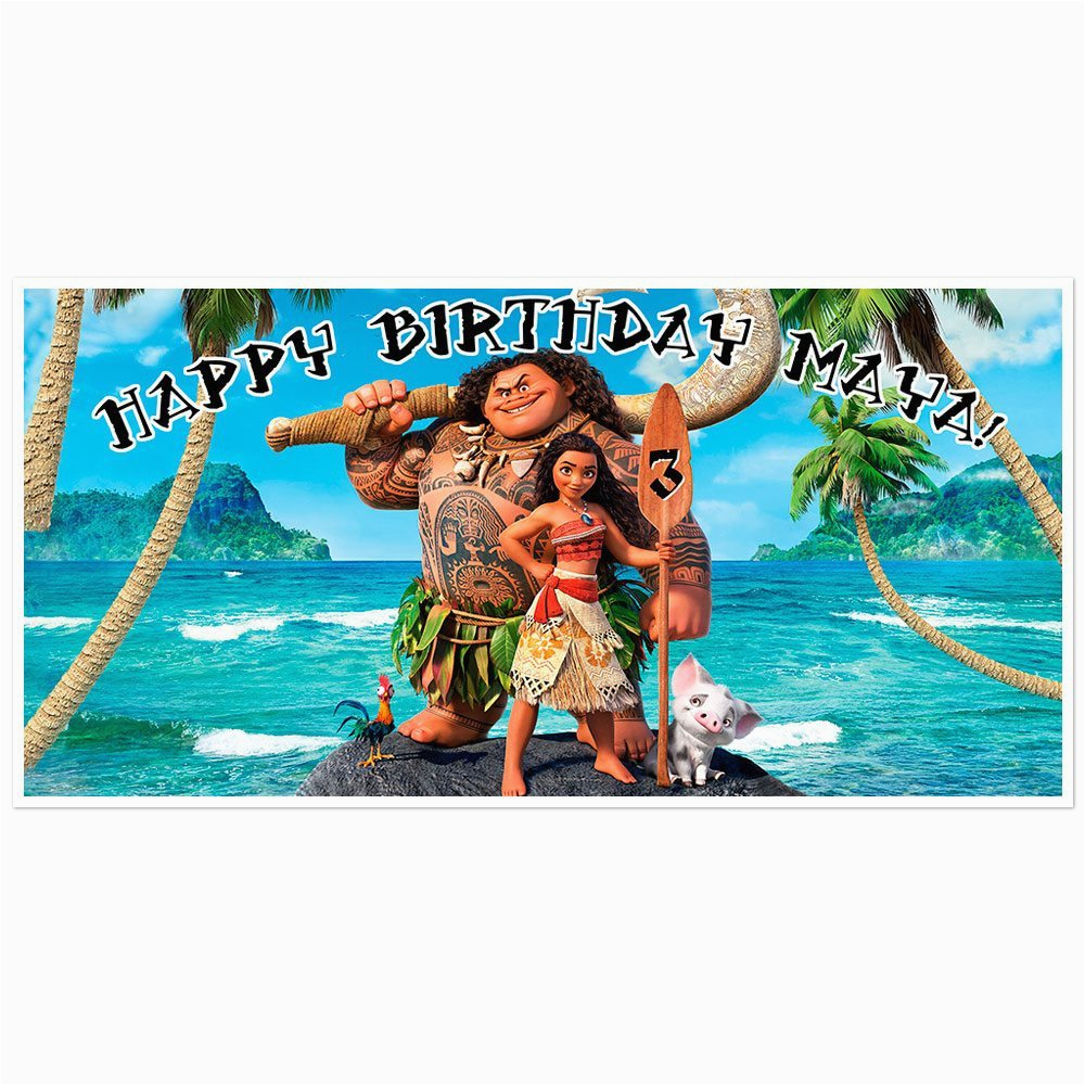 Free Moana Happy Birthday Banner Moana Birthday Banner Personalized Party Backdrop Ebay