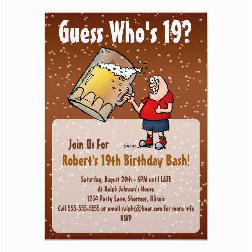 funny 19th birthday party invitation with big beer 256114661084861219