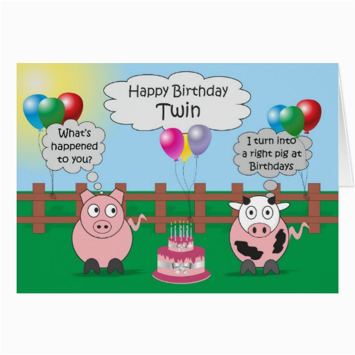 twin funny animals pig cow humor cute birthday card 137284953758270238